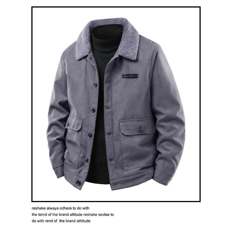 Men S Thick Fleece Lined Workwear Jacket Loose Fit Winter Coat