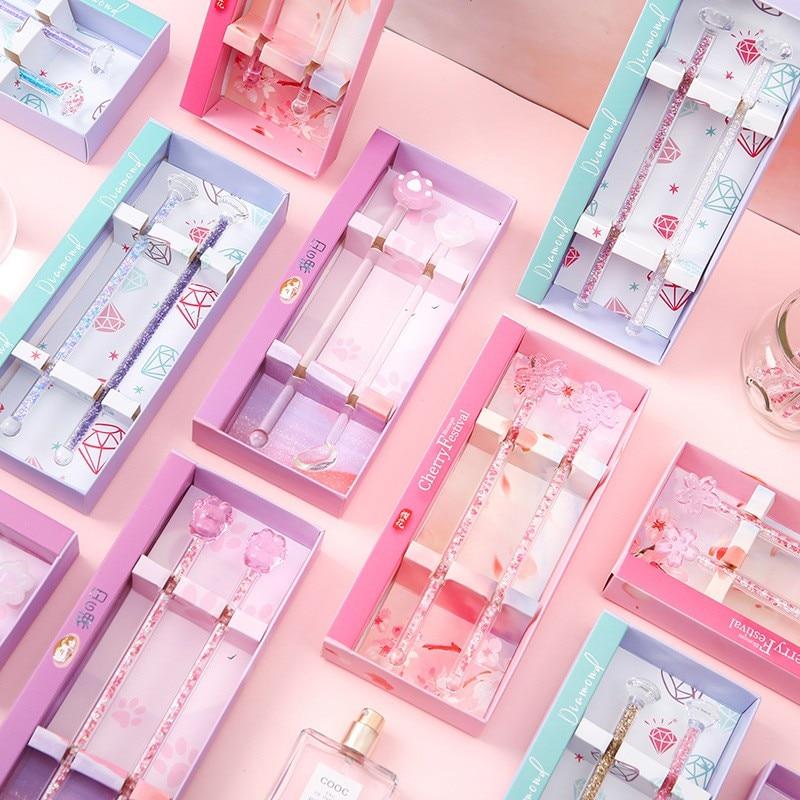 Girly Heart Star Pink Glass Stirring Stick Gift Box Glass Stick Stirrer Glass Stirring Rod Round Stir Stick Shiny Glass Stick