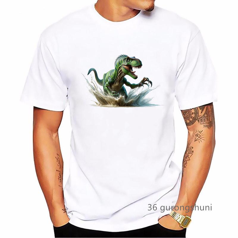 Dinosaur Animal Printed T Shirt MenS Clothing Summer Short Sleeve Tshirt Homme Harajuku Shirt Streetwear