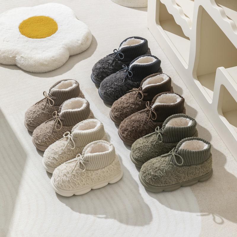 New Fluffy Strap Cotton Shoes Winter Velvet Cotton Slippers Outer Wear Cotton Boots Thick Sole High Heel