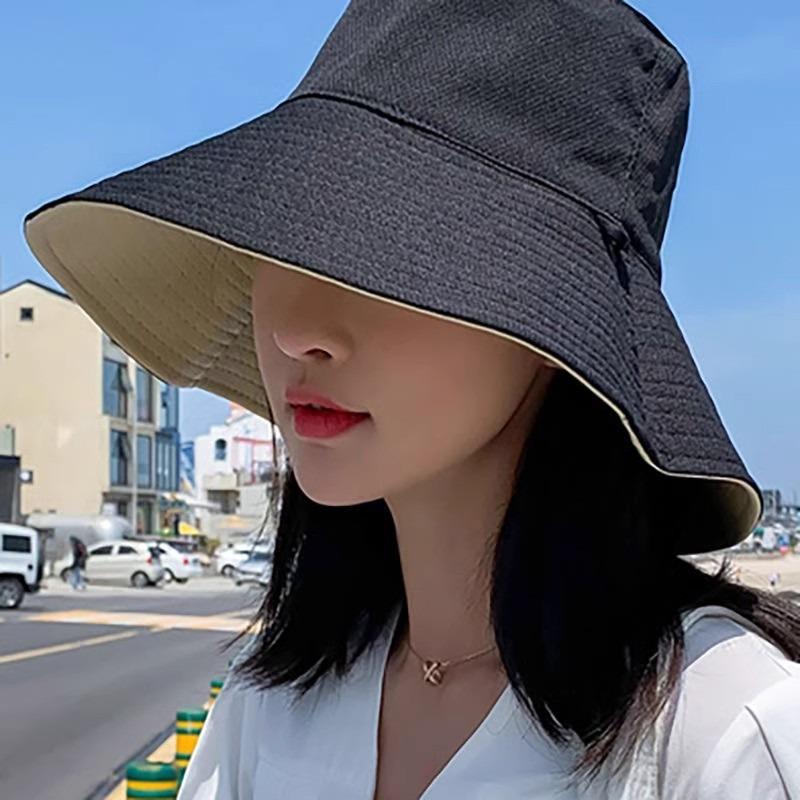 Solid Color Sun Hat Women's Large Brim Double-sided Bucket Hat Women's Autumn Sun Protection Casual Wide Brim Sun Protection