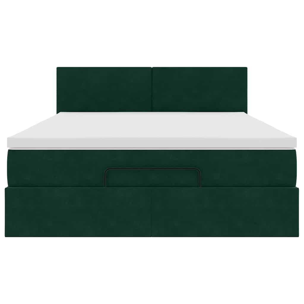Ottoman Bed with Mattress Dark Green 140x190 Cm Velvet