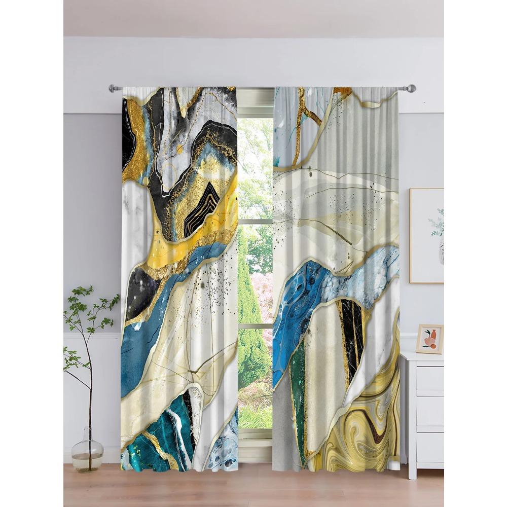 Yellow Azure Gray Golden Rim Marble Texture Print Drapes for Bedchamber Livingroom Space Kitchen Bathroom Windowpane Shutters cortinas