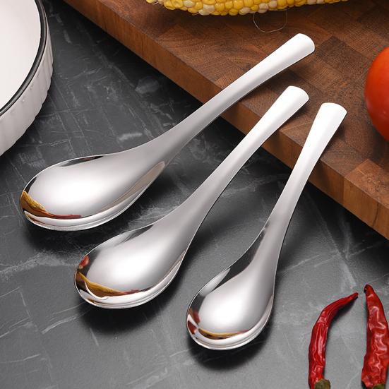 Stainless Steel Dinner Spoons Large Dessert Teaspoon with Round Edge Metal Cutlery for Home Kitchen Restaurant