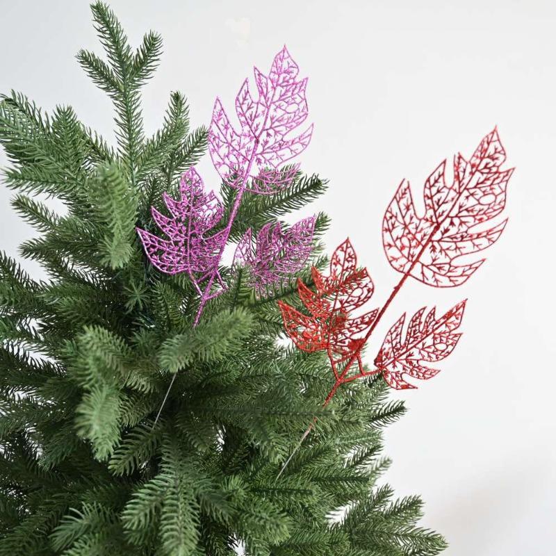 Simulation Christmas decoration cuttings three prongs round pine leaves Christmas tree special accessories decorative home ornaments