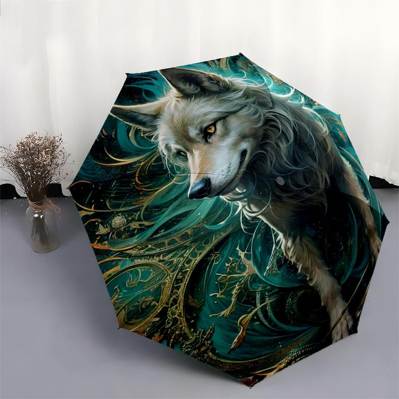 "Enchanted Wolf Fantasy Art Print Mystical Wildlife Decor"Umbrella, Portable 3-Fold Compact Umbrella for Men & Women ES5