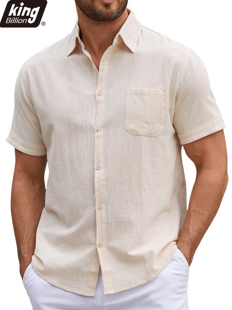 Men's Short Sleeve Shirt Summer New Casual Lapel Collar Simple Style Cotton Linen Breathable Cozy Top