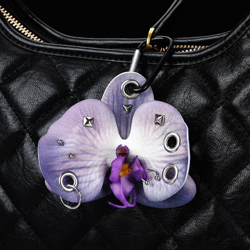 Kreativer exquisiter Phalaenopsis-Orchideen-Schlüsselanhänger Süßer Simulations-Blumenanhänger Schlüsselring Rucksack-Hänge-Dekoration Geschenke