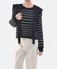Keulleiseu Cape Shawl Layered Striped Knit T-Shirt_Navy