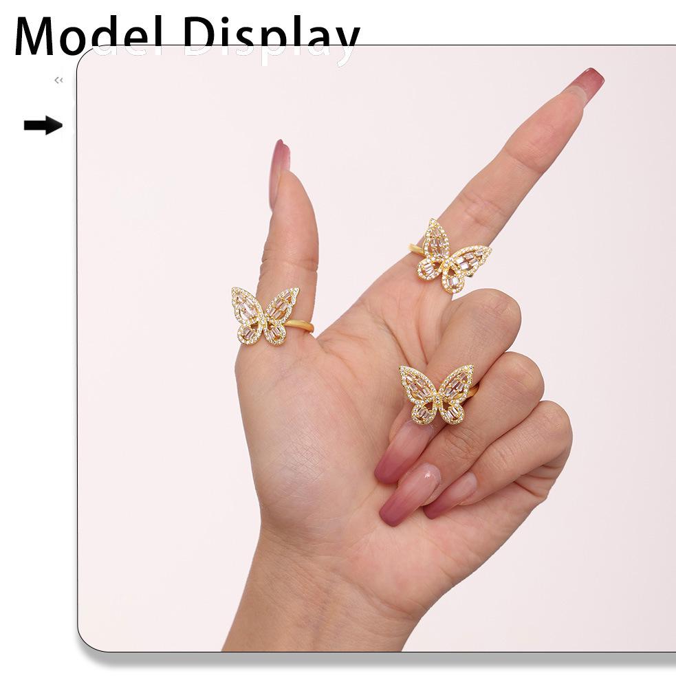 Qiong Yao Butterfly Fairy Zircon Ring: Stylish 18K Gold-Plated Copper Openable Design