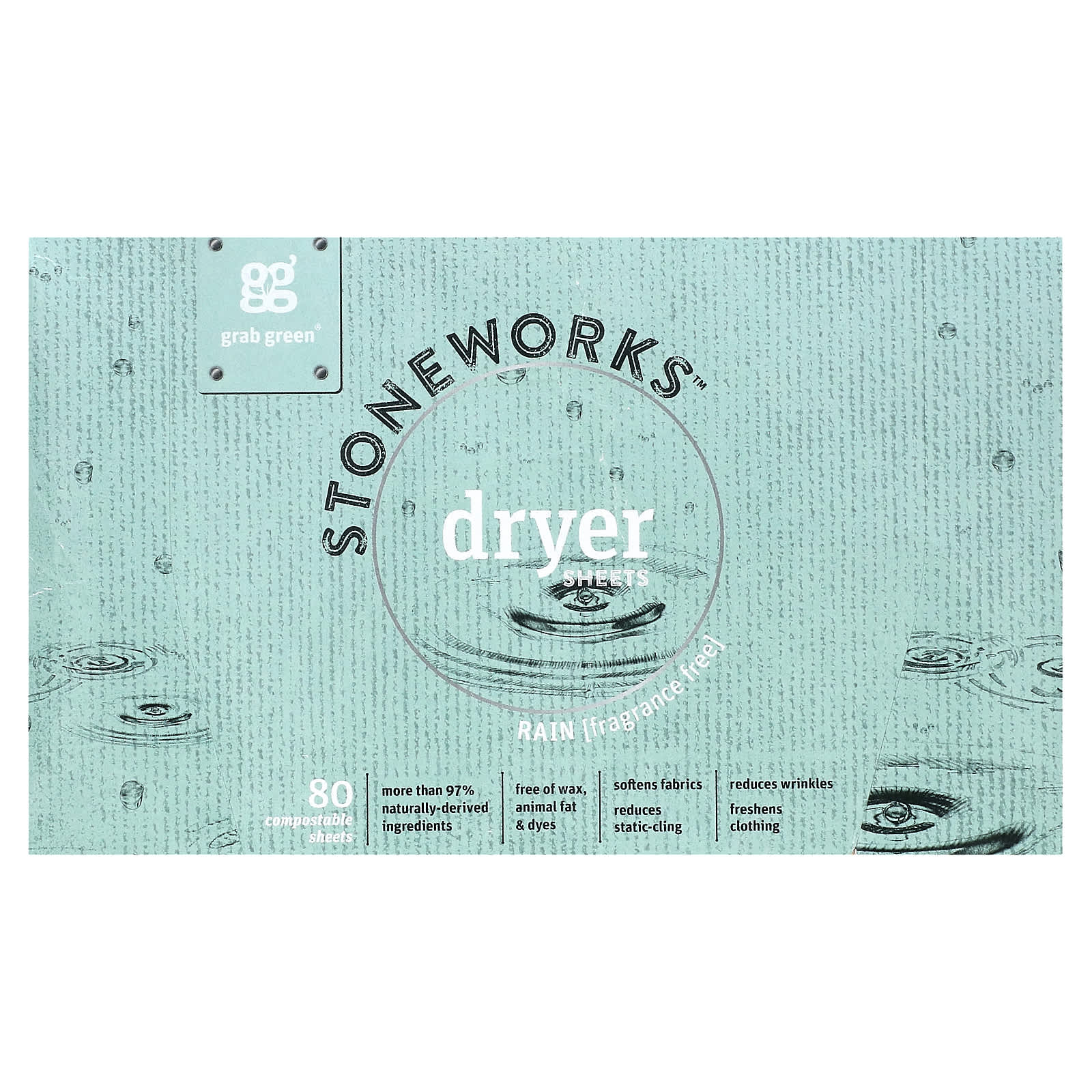

Stoneworks, Dryer Sheets, Rain, Biodegradable Sheets, 80 Count