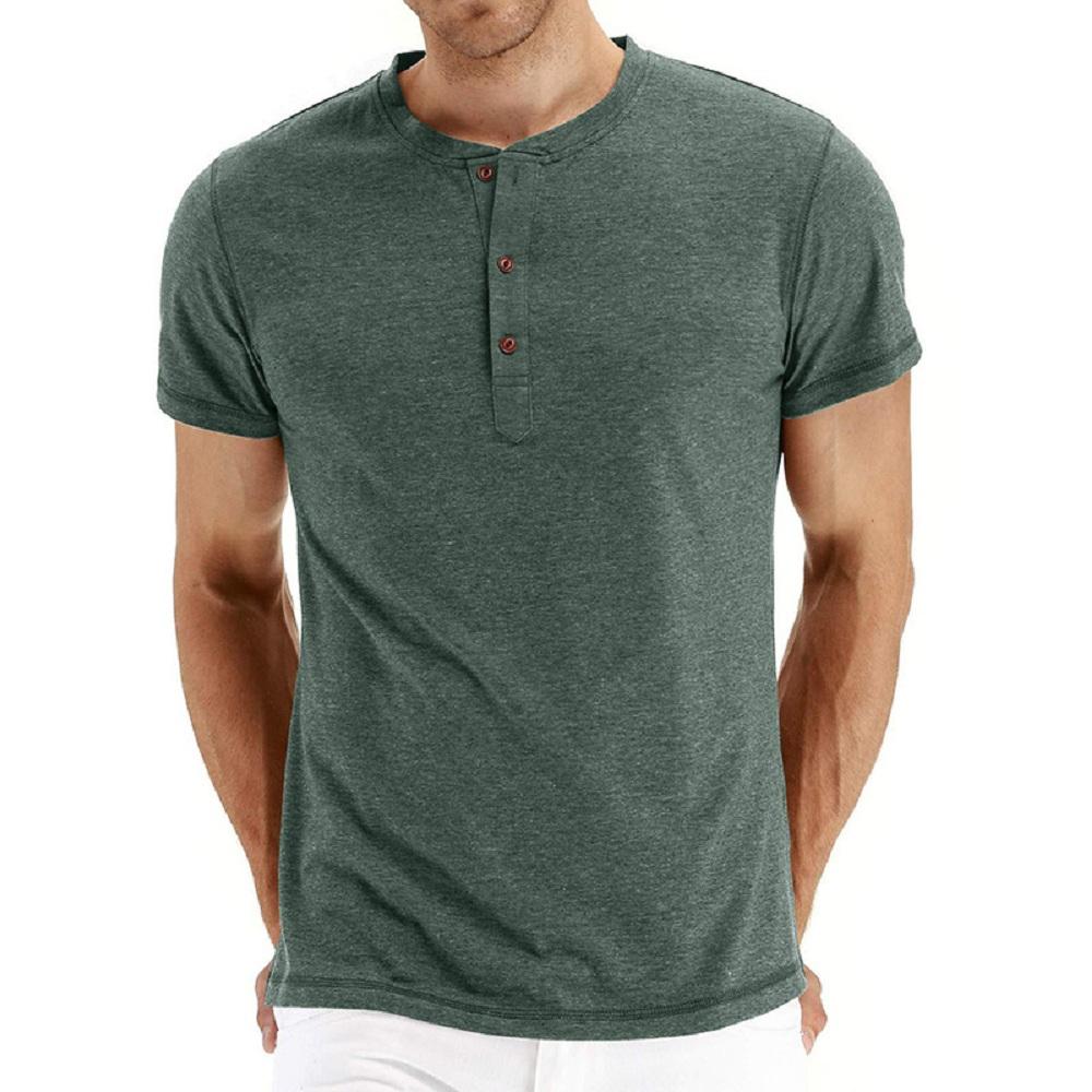 Summer Cotton Men T-shirt Henley Neck Fashion Design Slim Fit Solid T-shirts Male Tops Tees Short Sleeve T Shirt For Men