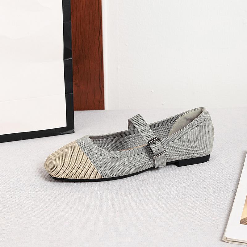Women's Square Toe Mary Jane Flats Casual Ballet Shoes Walking Shoes with Adjustable Strap Slip On Comfortable Work Flats Soft Dressy Shoes for Women