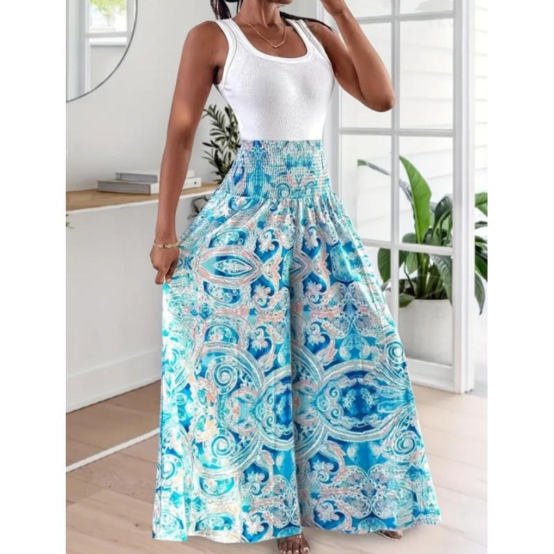 

Women s All-Season High-Waisted Elasticated Slim-Fit A-Line Wide-Leg Flared Pants S синий