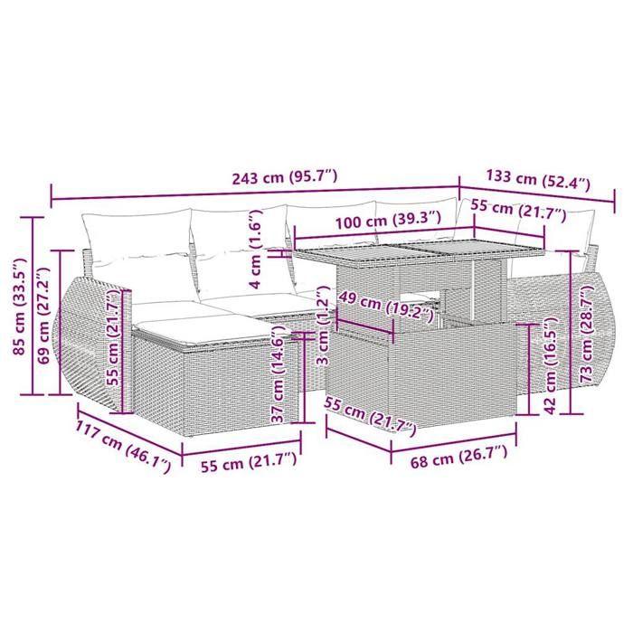 VidaXL Garden Lounge Set 7 Pcs with Cushions Black Wicker 3327282