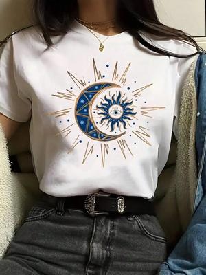 Devil's Eye Print Unisex T-Shirt Summer Casual Sun Moon Space Cool Tee Top Fashion Street Short Sleeve T Shirt Girl Clothes