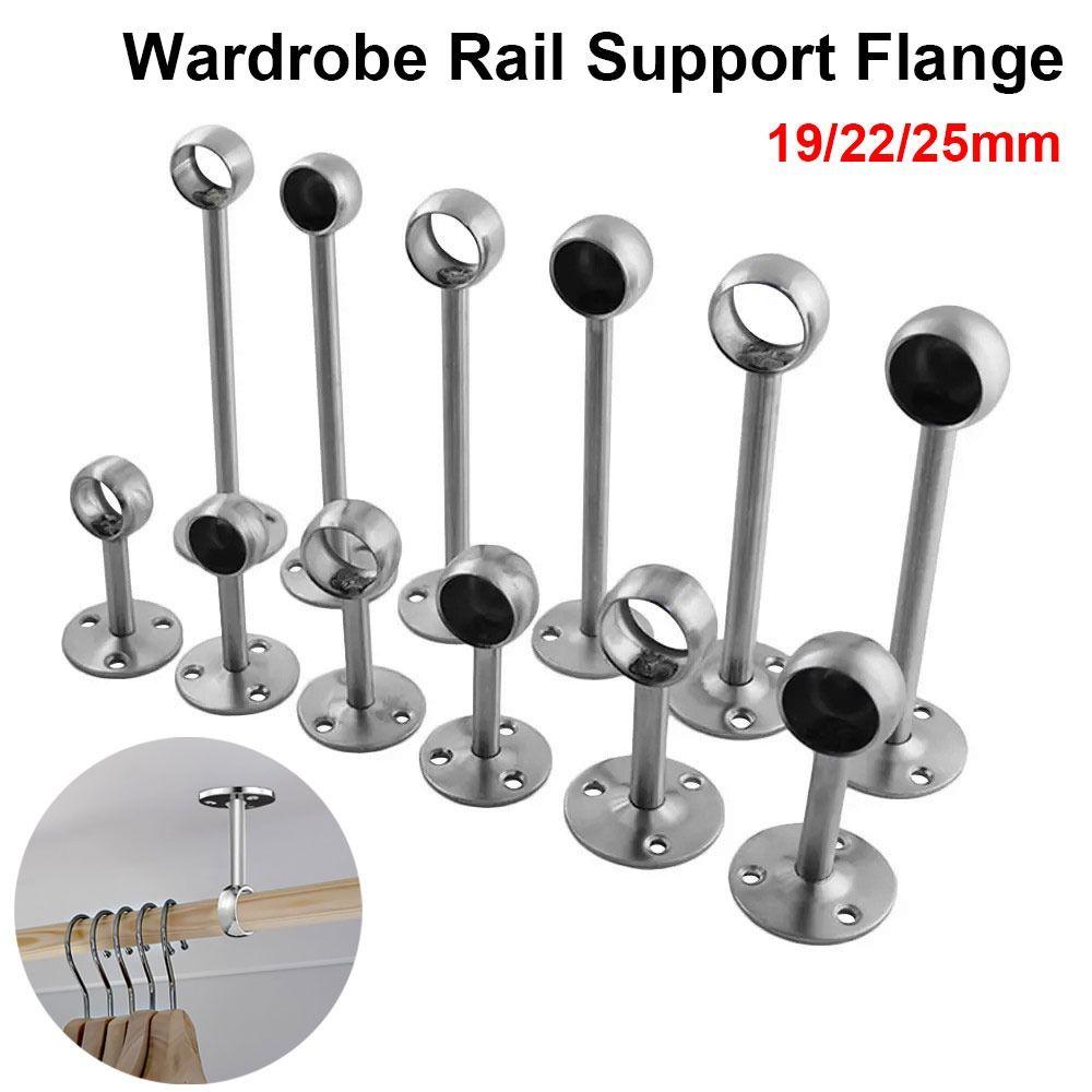 1Pcs 19/22/25mm Pipe Bracket Stainless Steel Wardrobe Hanger  for Clothes Pole Curtain Rod