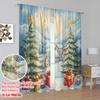 2 Stück, 2D-Flachdruck Vorhang Beliebtes Weihnachtsdorf Schneeszene (3) 100% Polyester (ohne Stange) Heimdeko Ideal für
