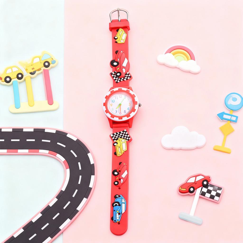 Cute cartoon racing silicone strap color scale children's quartz watch, suitable for children's daily wear, Christmas gifts