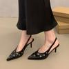 Fashion New Summer Women's Sandals Metal Rivet High Heels Footwear Elegant Slingback Pointed Slip On Party Lady Pumps Shoes