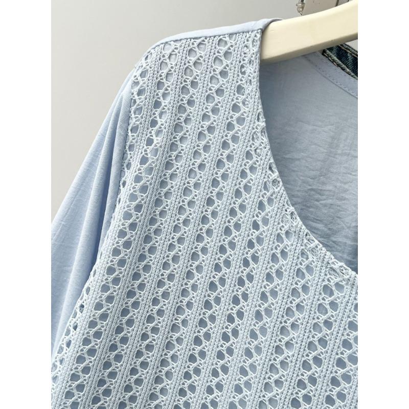 Plus Size Irregular Hollow Out Spliced Fake Two Piece Long Sleeve T Shirt Top For Women