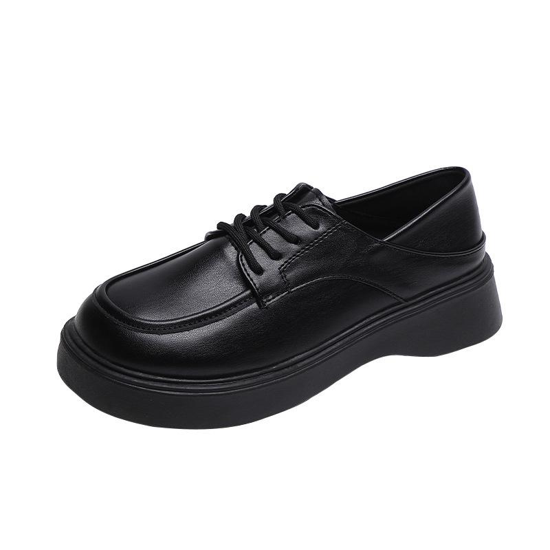 Leather small leather shoes women's 2025 lace-up spring British style single shoes black loafers soft-soled muffin platform loafers