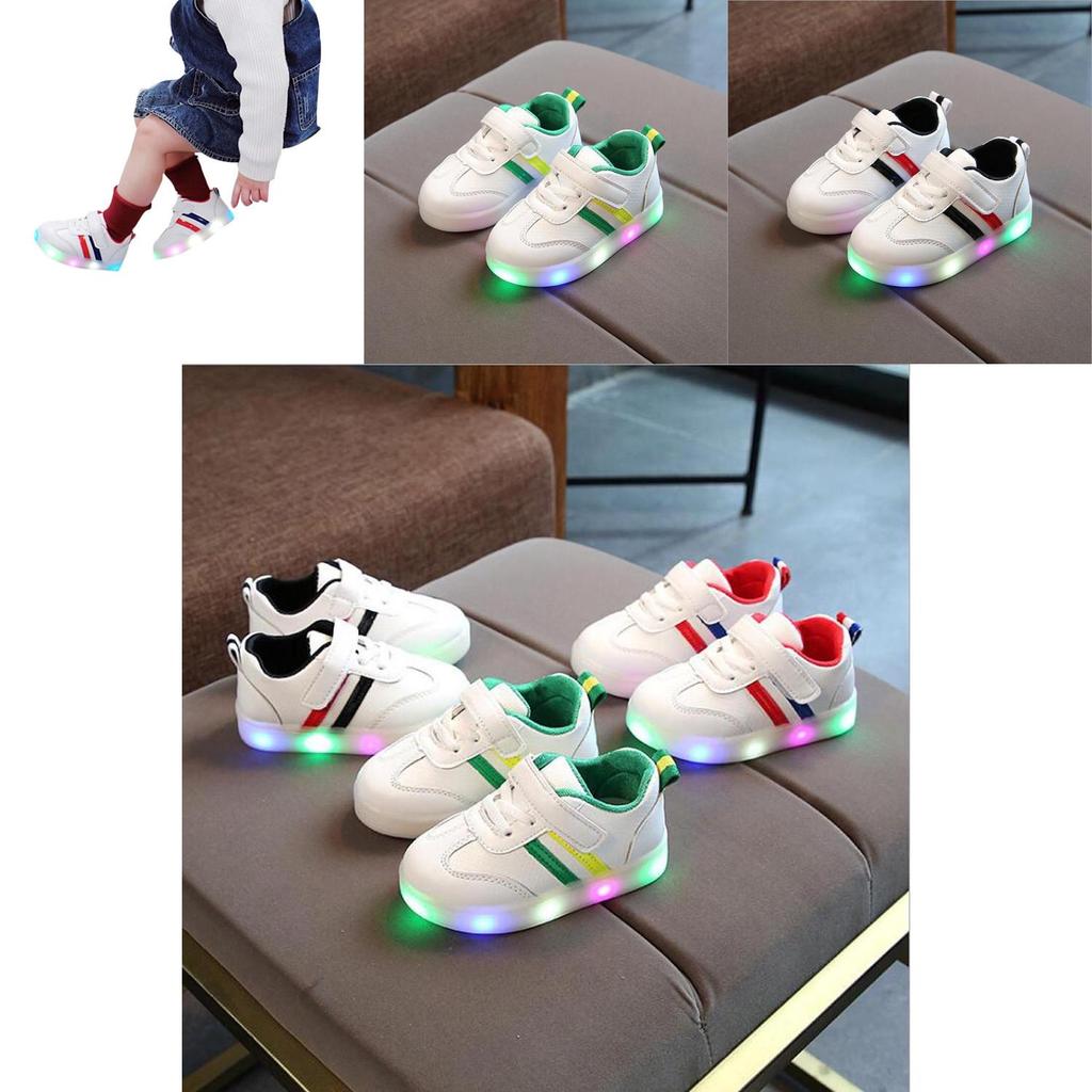 High-quality Luminous Sneakers For Kids With Striped Pattern And Eye-catching Led Features
