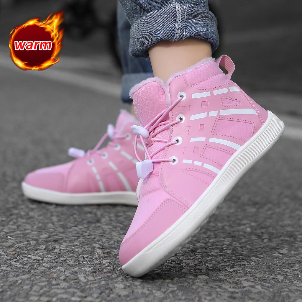 Kinder Schneestiefel mit breiter Zehenpartie, Plüsch-Baumwollschuhe, Jungen Mädchen High-Top Stiefel, Winter Outdoor Wanderschuhe, Warme Freizeitschuhe