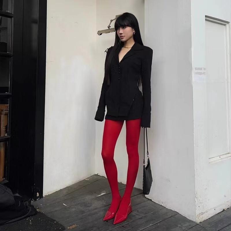 Red Tights Women Winter See Through  Slim Lingerie Women's Pantyhose New Lingerie Lace Leggings Bodys Sexy Socks Ladies