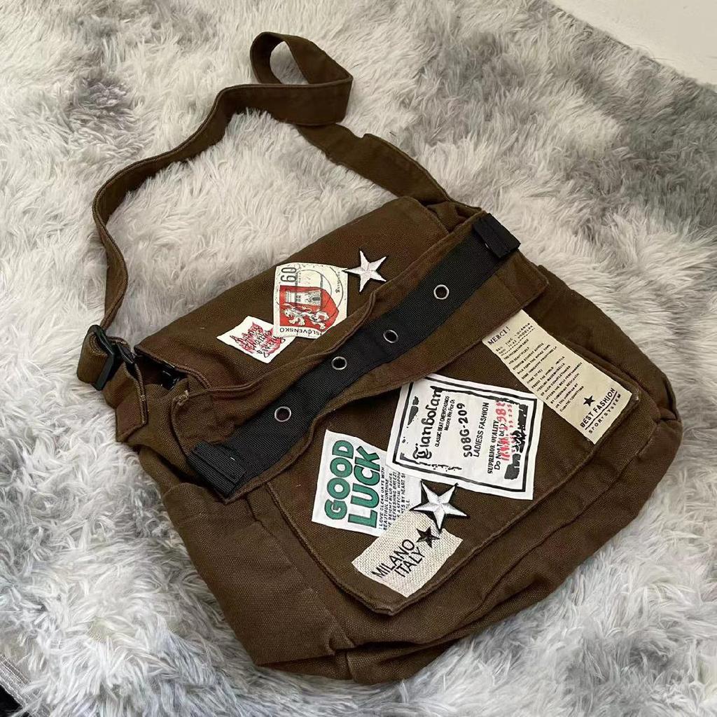 Vintage Casual Crossbody Bags Women Preppy Style Patchwork Messenger Bag Female Harajuku Grunge Aesthetic  Handbag