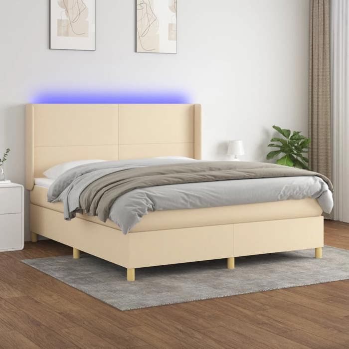 VidaXL Sommier à Lattes de Lit avec Matelas et LED, Lit Rembourré, Lit Double, Lit Adulte de Chambre à Coucher Intérieur, 3138730