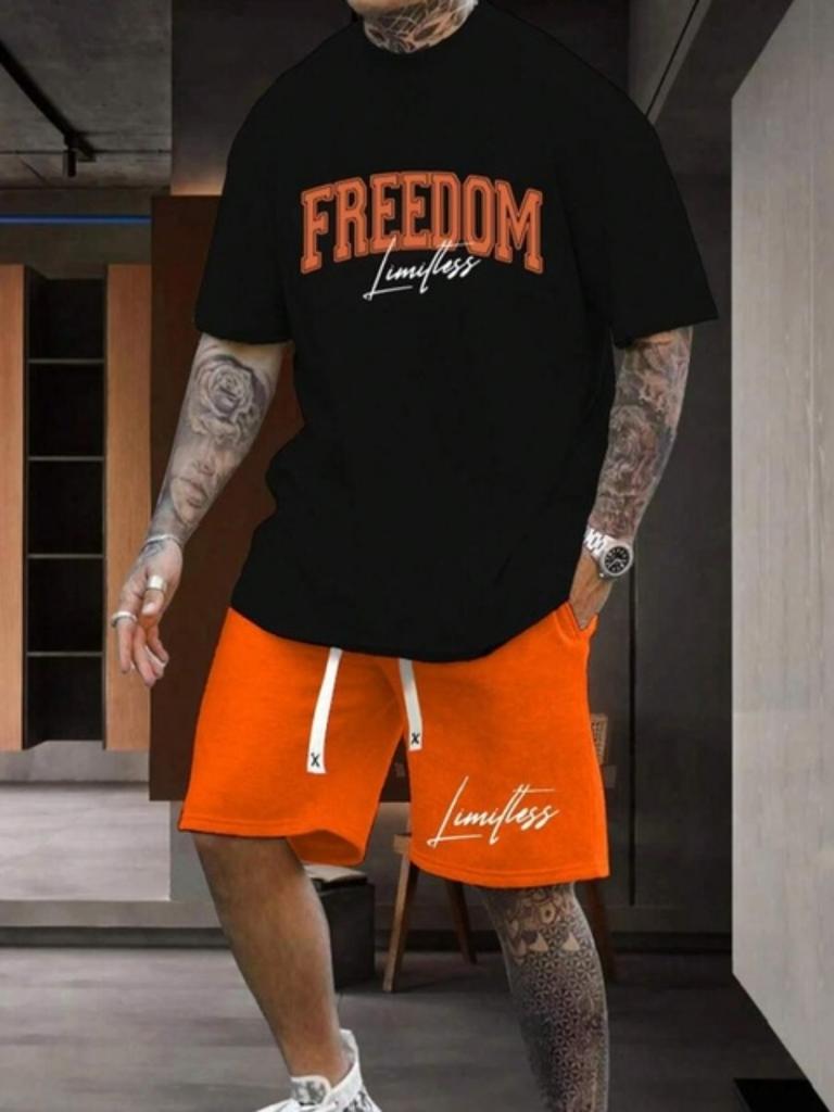 New York Buchstaben 3D-Druck Herren Zweiteiler Kurzarm- und Shorts-Set Alltag Casual Herren T-Shirt Street Fashion Sporthose