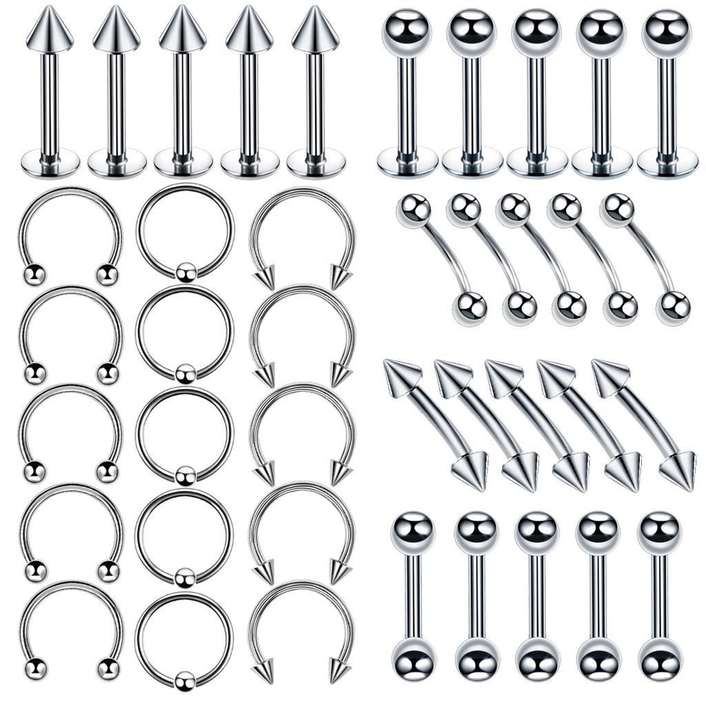 40Pcs Stainless Steel Nose Stud Lip Stud Set Nose Ring Earrings Piercing Jewelry