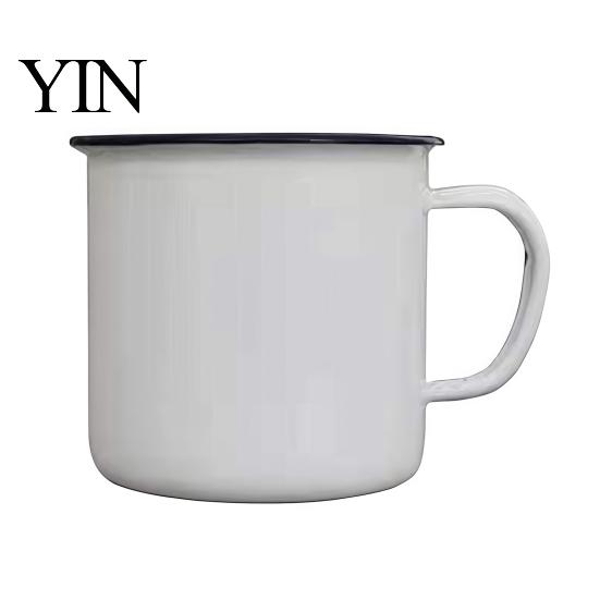 Nostalgic Table Decor Vintage Enamel Mug with Handle, Solid Color Heat Resistant Tea Cup Drinking Cup, Durable Portable Tableware for Home Kitchen Use