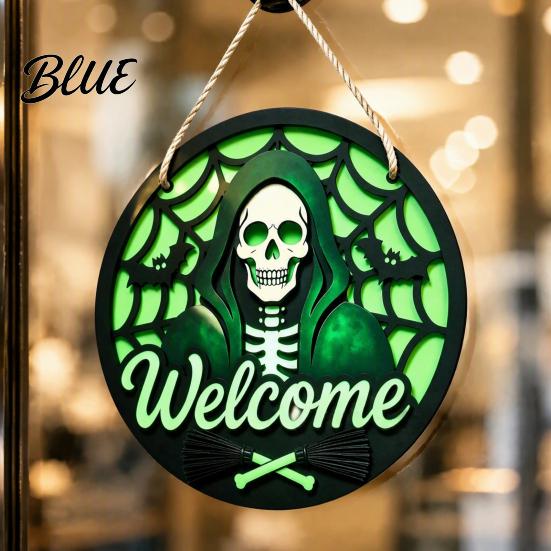 Halloween Hanging Wooden Horror Grim Sign Skeleton Spooky Sign Welcome Door Hanger Reaper Dark Style Ornament Plaque for Front