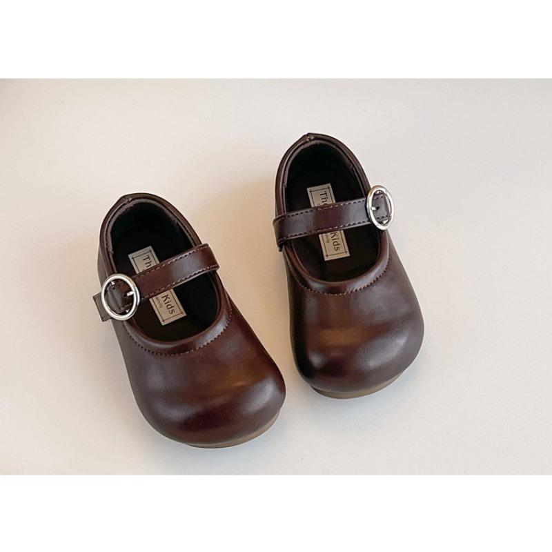 Solid Color Retro Simple Versatile Korean Style Girls Little Leather Princess Shoes Soft Sole Lightweight Comfortable