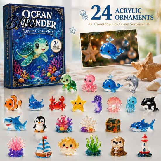 Holiday Surprise Gift Box Ocean Advent Calendars 2026 Marine Themed 24 Days Christmas Countdown Calendar Educational Toys for Kids 2D Acrylic
