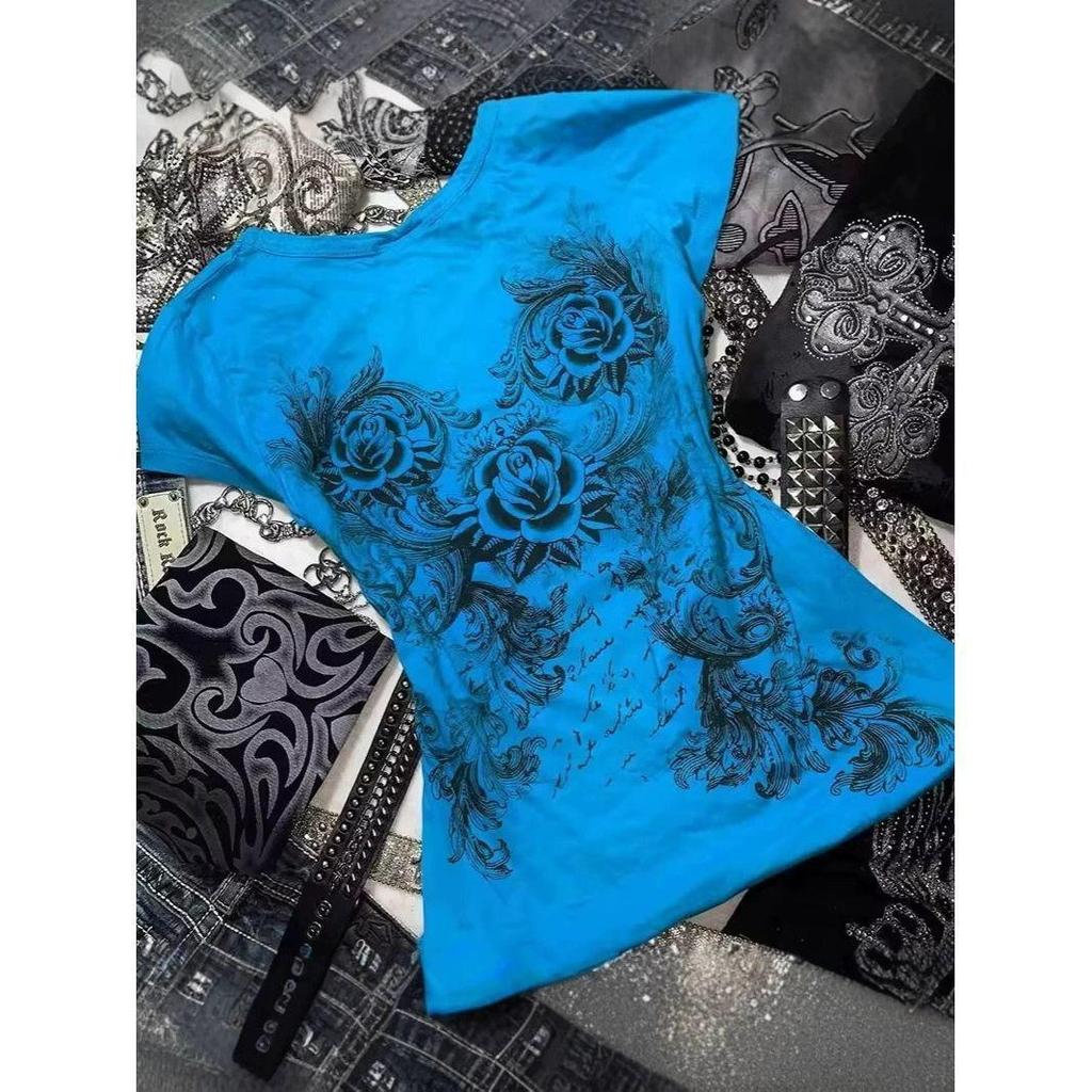 2025 Y2K Vintage Cross Print Short Sleeve T-shirt - Retro Hot Girl Fashion