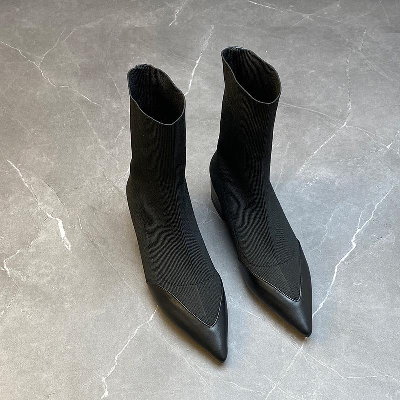 Pointed Thick Heel Short Boots Autumn and Winter New Heightening Thickened Warm Chelsea Boots Women
