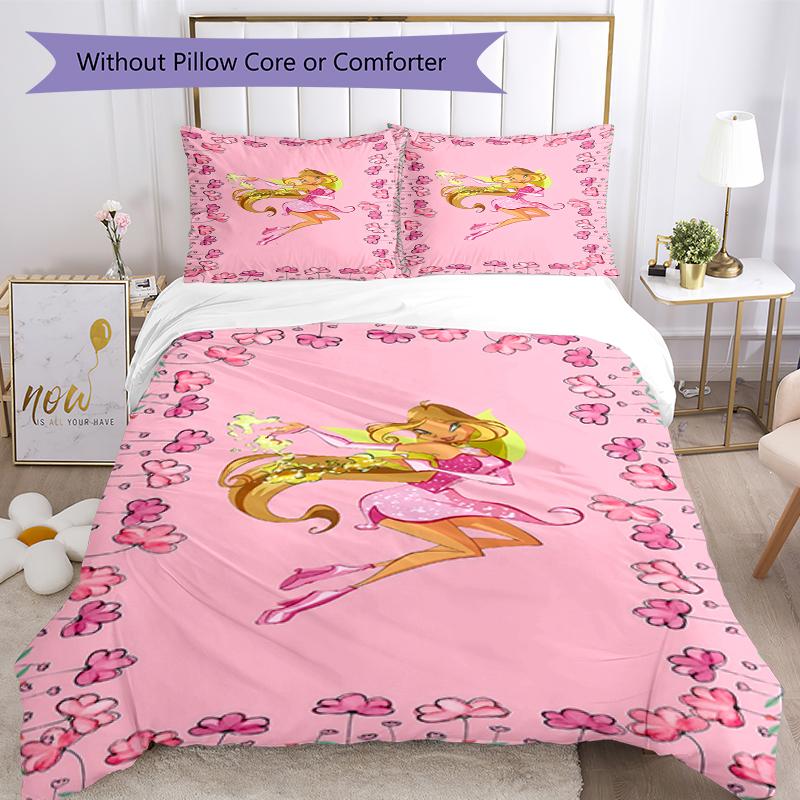3pcs Winx Club Bedding Set Duvet Cover Closure Includes 1 Duvet Cover & 2 Pillowcases, Soft and Comfortable for All Seasons.
