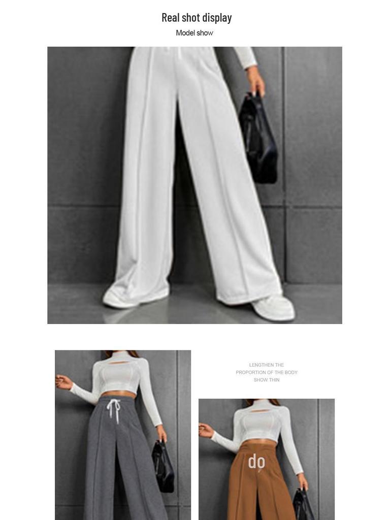 European & American High Waist Drawstring Wide Leg Sweatpants - Versatile, Comfortable, Loose Fit for Autumn/Winter