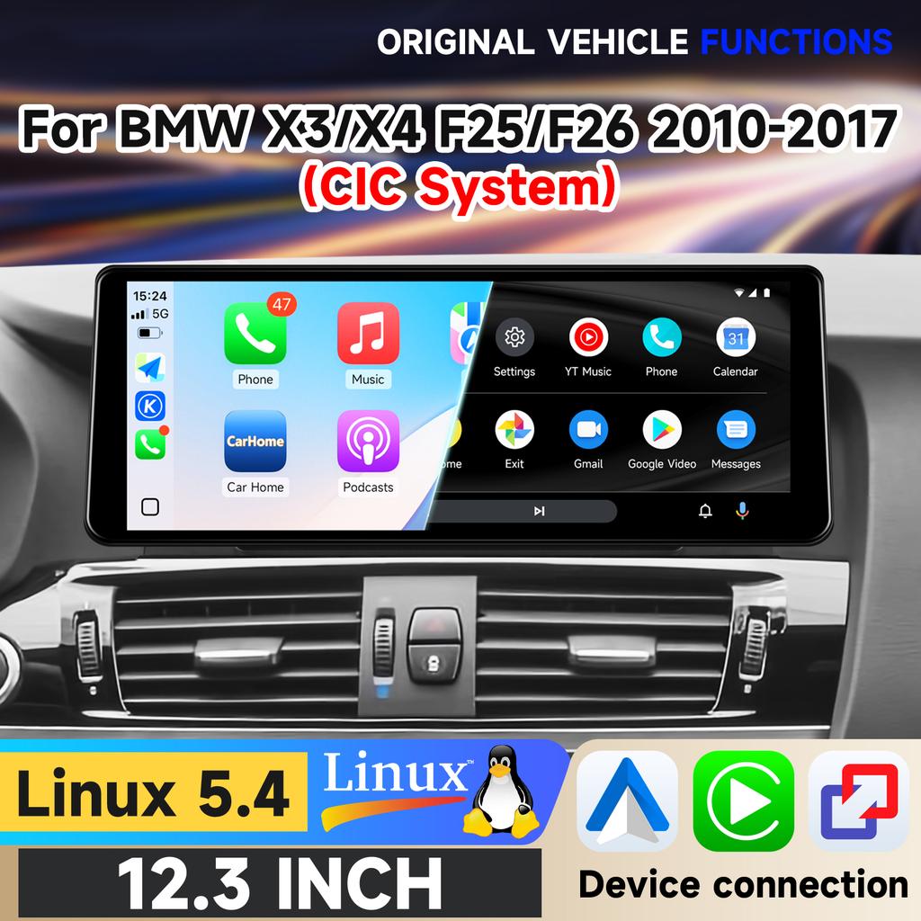 Hizpo 12.3'' Wireless CarPlay Android Auto Car Multimedia Screen For BMW X3 F25 X4 F26 2010-2017 CIC System Touch Display Airplay I
