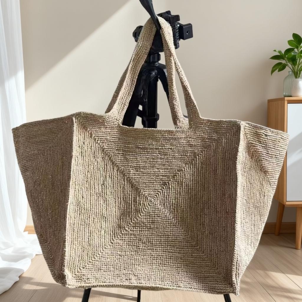 Handwoven bag women s fashion simple atmosphere raffia tote bag vacation beach bag large capacity shoulder bag бежевый