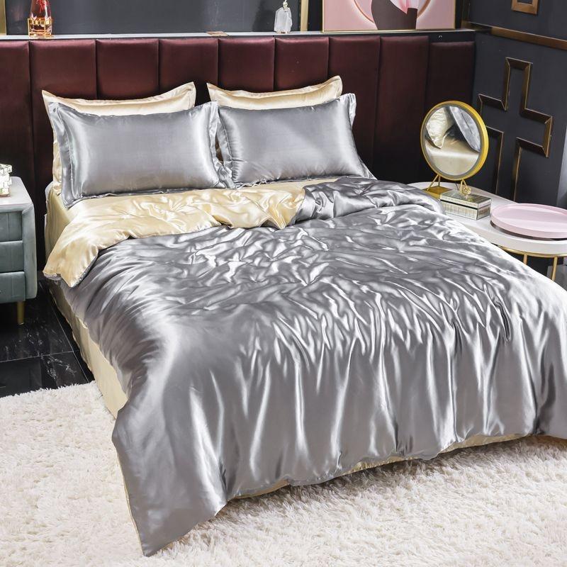 

Літній комплект підодіяльників Двосторонній ковдровий ковдр Ice Silk Ins Постільна білизна Soft Silk Smooth Single Person Dormitory Розкішний комплект постільної білизни 200x230cm 4pcs