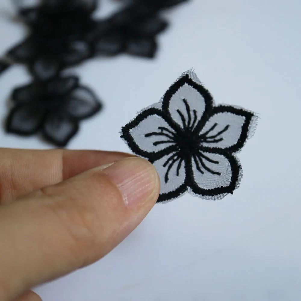 10Pcs Black White Lace Embroidered Flowers Patches Applique Patch Decoration