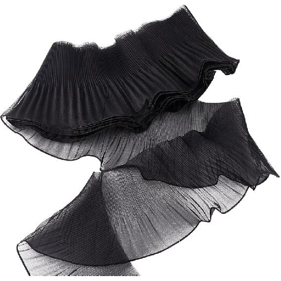 

PH PandaHall 7 ярдов кружевной оборки, органза, тюль, аппликация, плиссированная шифоновая отделка, кружевные ткани для рождественского свадебного платья, макияжа чёрный