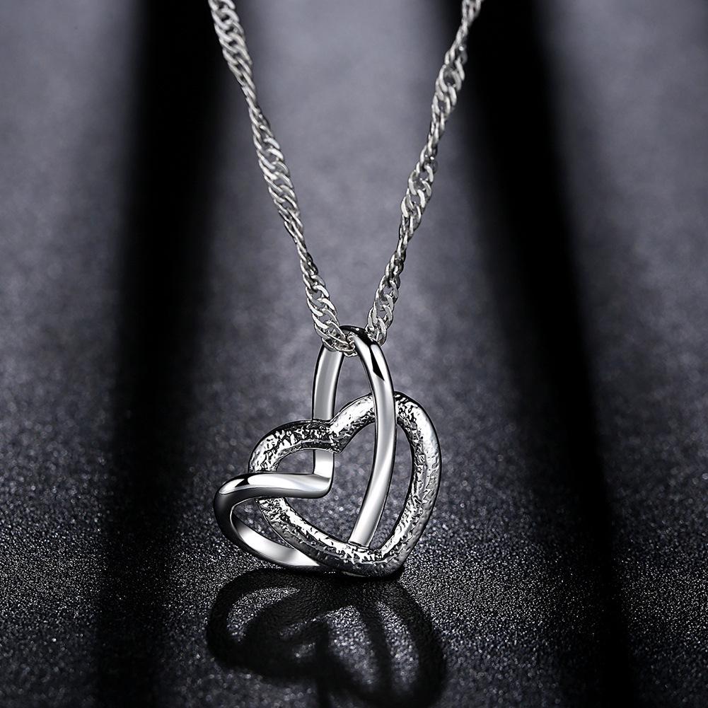 Elegant Double Heart Pendant Necklace - Frosted Women's Accessory