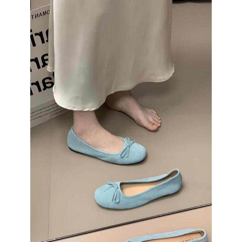 Fashion Women's Flat Shoes Autumn New Round Head Shallow Mouth Butterfly Knot Light Soft Sole Single Shoes Zapatos Mujer