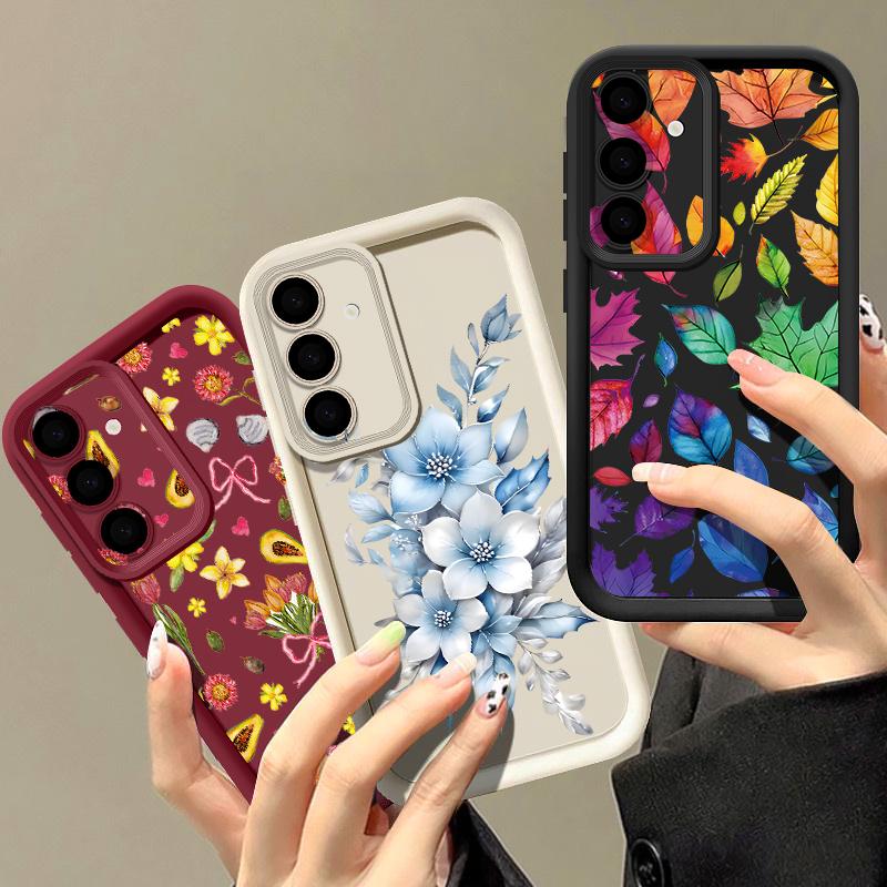 Etui Z Nadrukiem Kwiatów i Liści Do Samsung S26 S25 Ultra S24 S23 Plus S22 S21 FE A54 A15 A25 A35 A55 A16 A26 A36 A56 A17 A27 A37 A57 5G Odporne Na Wstrząsy Pokrowiec