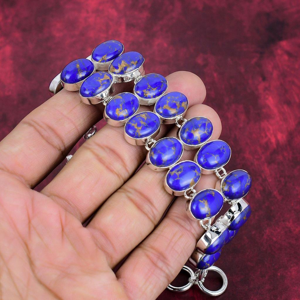 Blue Copper Turquoise Handmade Gemstone Bracelet, 925 Solid Sterling Silver Bracelet Antique Jewelry, For Engagement Gift